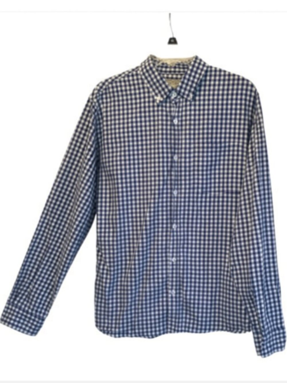 Men's Shirt Sz Large Blue/White Gingham Long Sleeve Button Pocket EUC